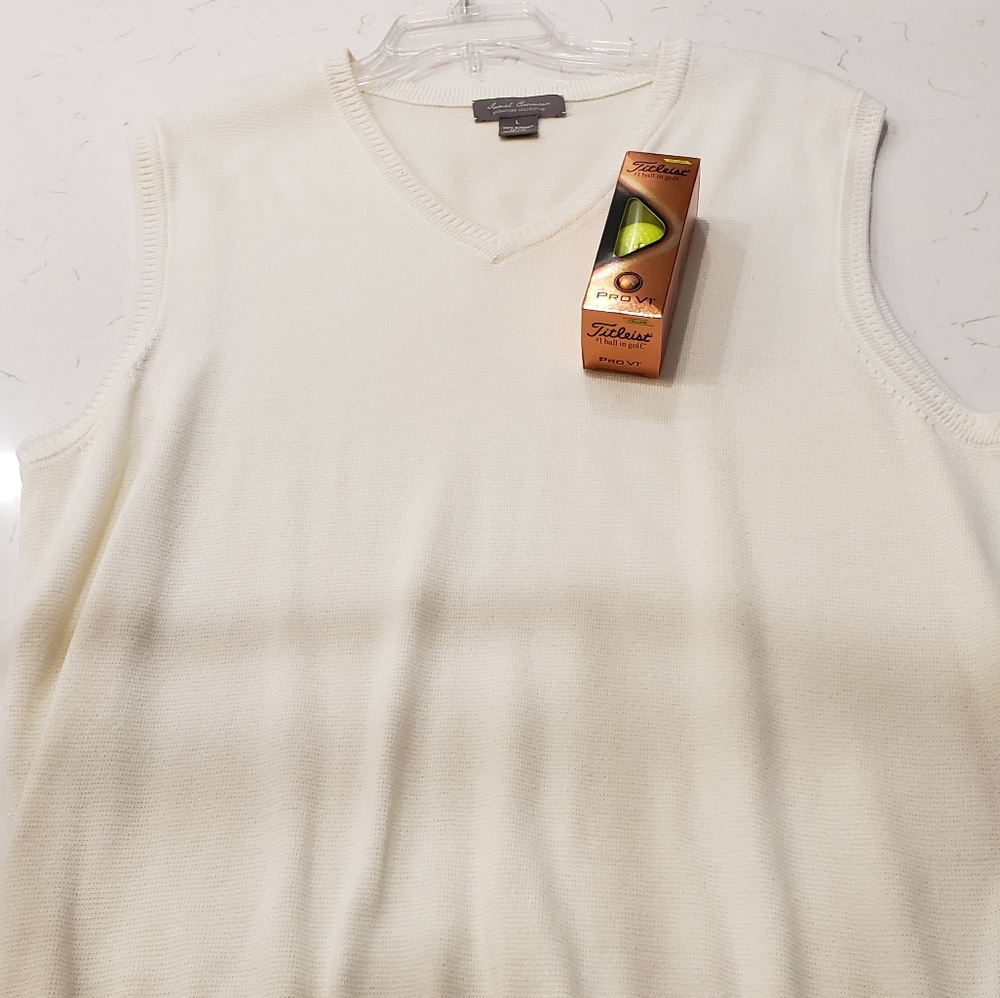 Daniel Cremieax Signature Collection white sweater vest.